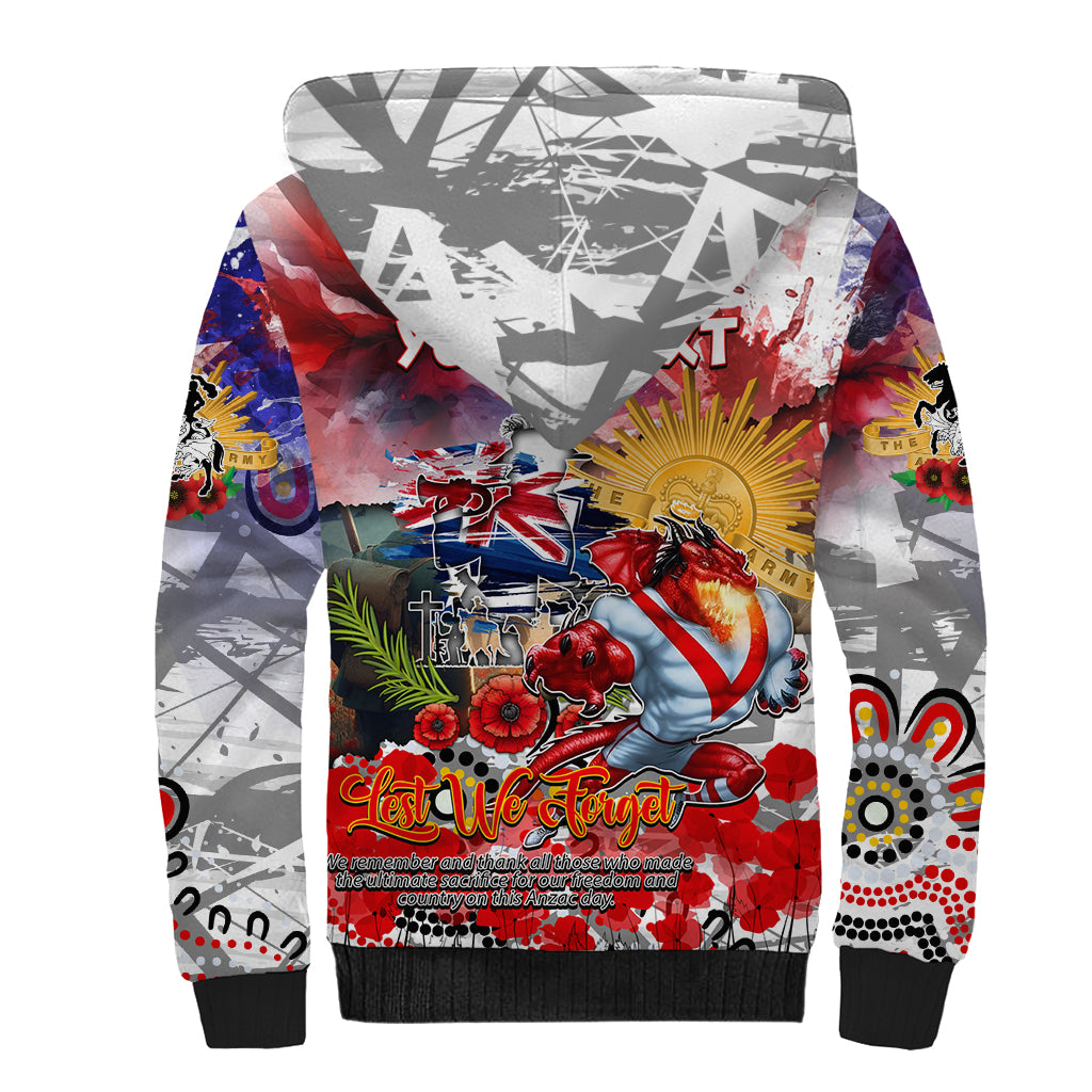 Personalised Australia Rugby Dragons ANZAC Sherpa Hoodie St George Illawarra Scratch Style