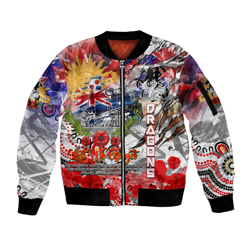 Personalised Australia Rugby Dragons ANZAC Sleeve Zip Bomber Jacket St George Illawarra Scratch Style
