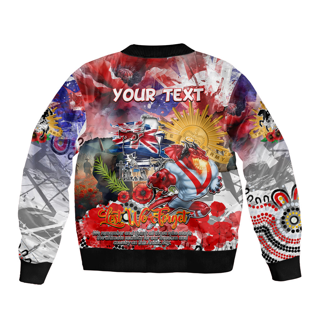 Personalised Australia Rugby Dragons ANZAC Sleeve Zip Bomber Jacket St George Illawarra Scratch Style