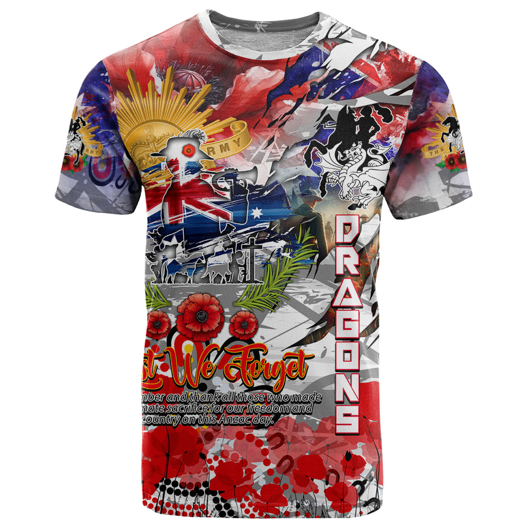 Personalised Australia Rugby Dragons ANZAC T Shirt St George Illawarra Scratch Style