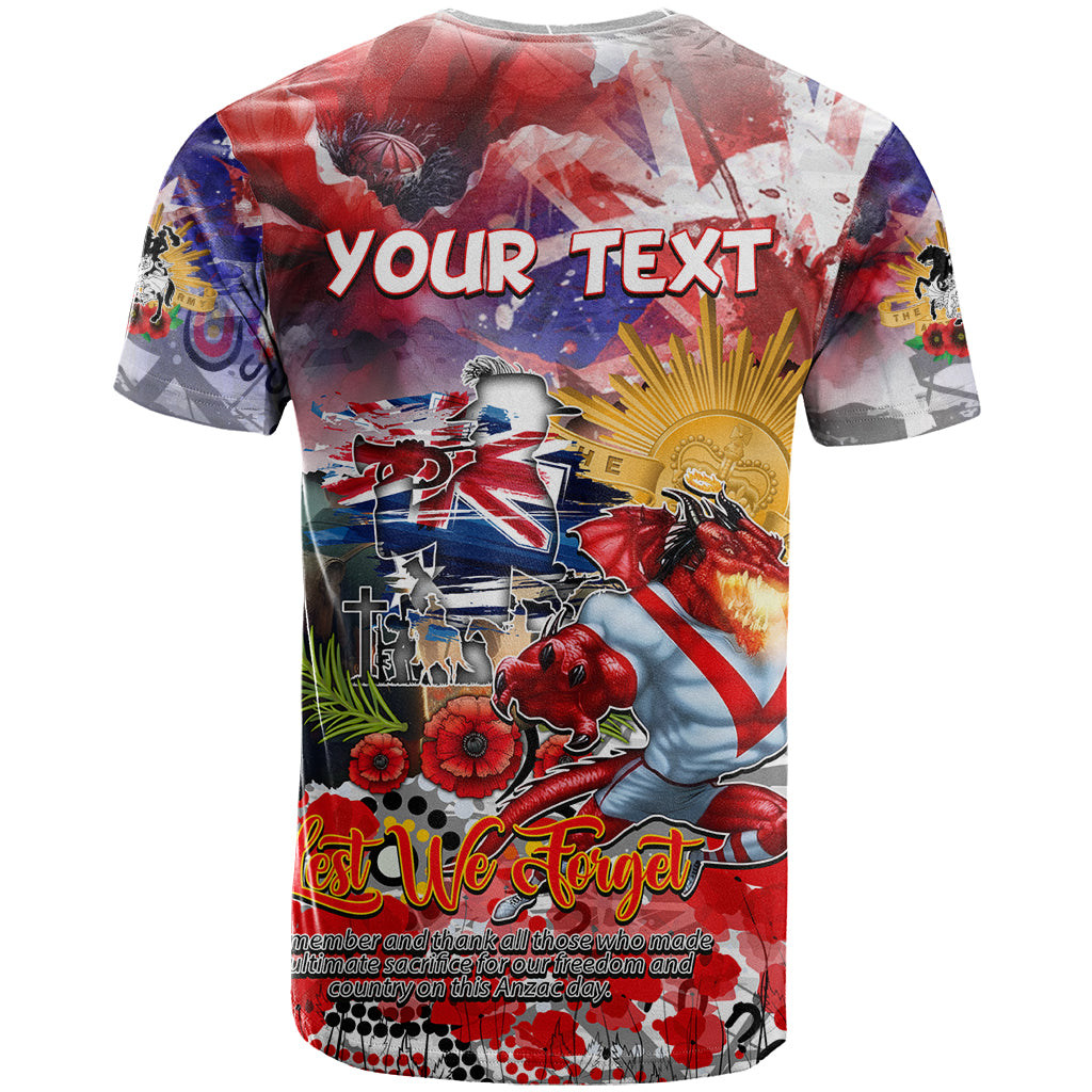 Personalised Australia Rugby Dragons ANZAC T Shirt St George Illawarra Scratch Style