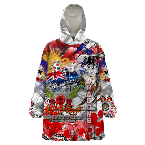Personalised Australia Rugby Dragons ANZAC Wearable Blanket Hoodie St George Illawarra Scratch Style