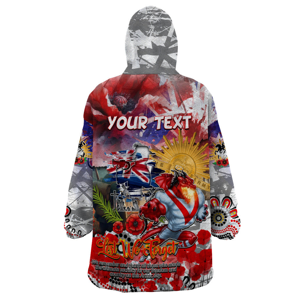 Personalised Australia Rugby Dragons ANZAC Wearable Blanket Hoodie St George Illawarra Scratch Style