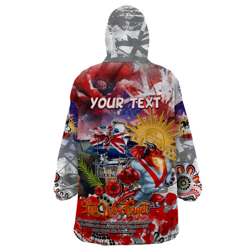 Personalised Australia Rugby Dragons ANZAC Wearable Blanket Hoodie St George Illawarra Scratch Style