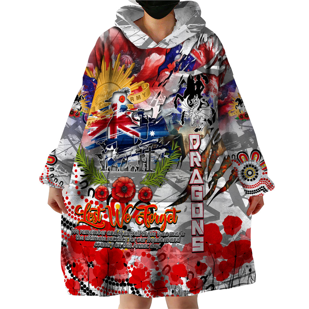 Personalised Australia Rugby Dragons ANZAC Wearable Blanket Hoodie St George Illawarra Scratch Style