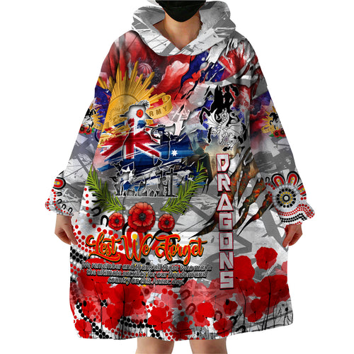 Personalised Australia Rugby Dragons ANZAC Wearable Blanket Hoodie St George Illawarra Scratch Style