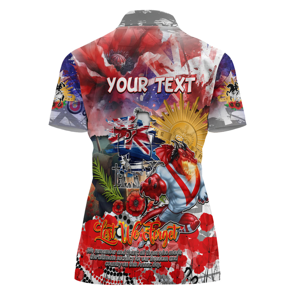 Personalised Australia Rugby Dragons ANZAC Women Polo Shirt St George Illawarra Scratch Style