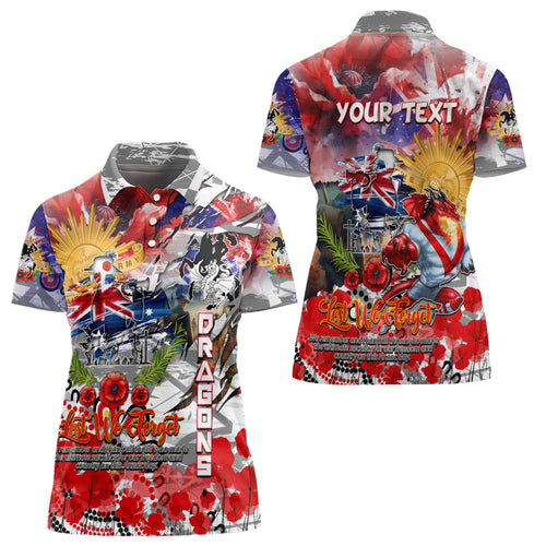 Personalised Australia Rugby Dragons ANZAC Women Polo Shirt St George Illawarra Scratch Style