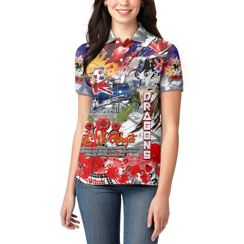 Personalised Australia Rugby Dragons ANZAC Women Polo Shirt St George Illawarra Scratch Style