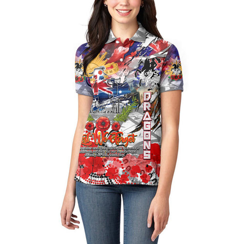 Personalised Australia Rugby Dragons ANZAC Women Polo Shirt St George Illawarra Scratch Style