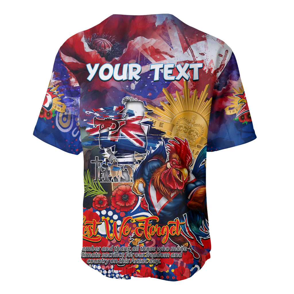 Personalised Australia Rugby Roosters ANZAC Baseball Jersey Sydney Scratch Style