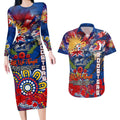 Personalised Australia Rugby Roosters ANZAC Couples Matching Long Sleeve Bodycon Dress and Hawaiian Shirt Sydney Scratch Style