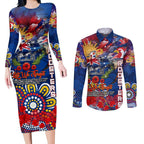 Personalised Australia Rugby Roosters ANZAC Couples Matching Long Sleeve Bodycon Dress and Long Sleeve Button Shirt Sydney Scratch Style