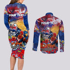 Personalised Australia Rugby Roosters ANZAC Couples Matching Long Sleeve Bodycon Dress and Long Sleeve Button Shirt Sydney Scratch Style