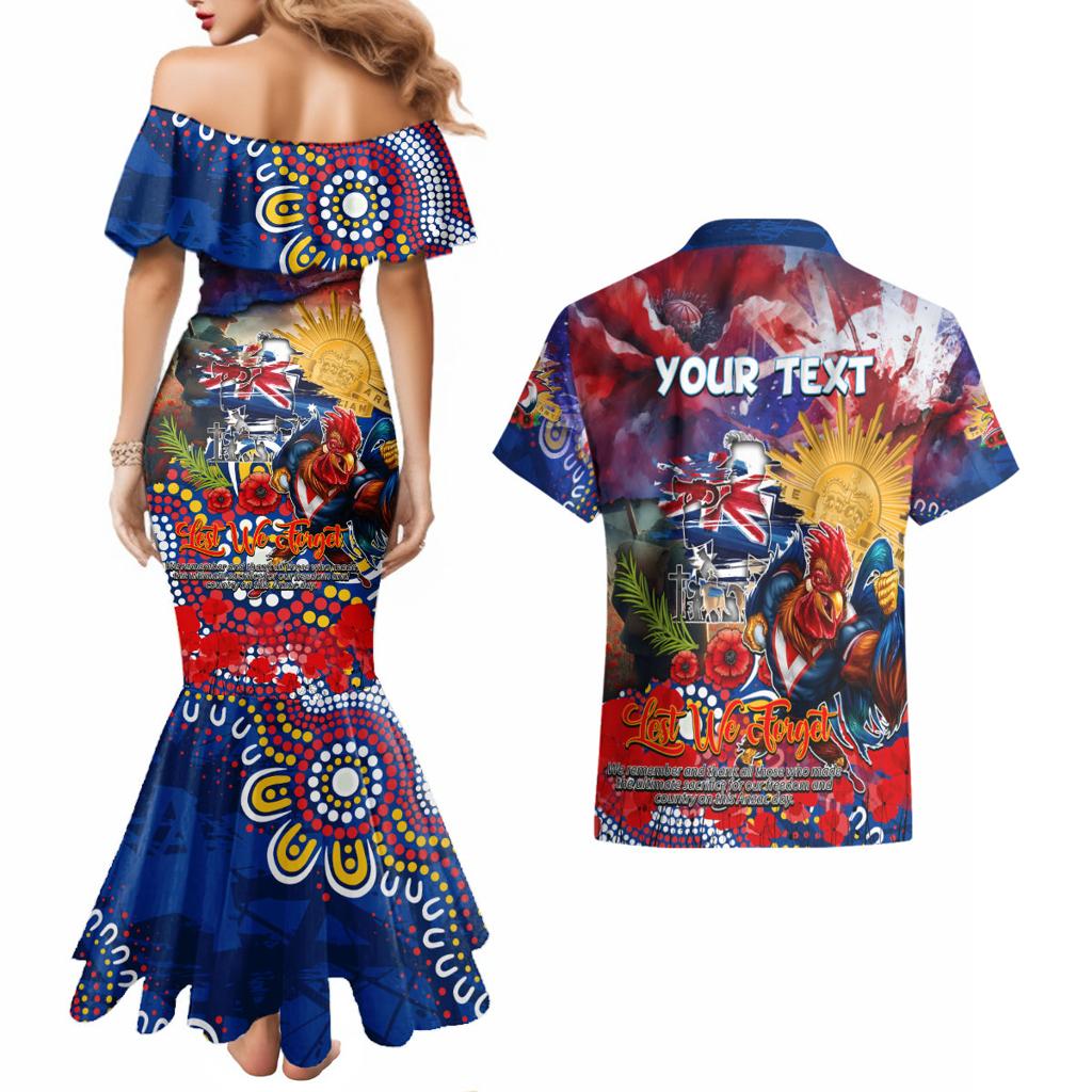 Personalised Australia Rugby Roosters ANZAC Couples Matching Mermaid Dress and Hawaiian Shirt Sydney Scratch Style