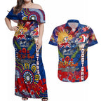 Personalised Australia Rugby Roosters ANZAC Couples Matching Off Shoulder Maxi Dress and Hawaiian Shirt Sydney Scratch Style