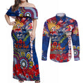 Personalised Australia Rugby Roosters ANZAC Couples Matching Off Shoulder Maxi Dress and Long Sleeve Button Shirt Sydney Scratch Style