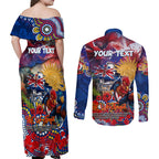 Personalised Australia Rugby Roosters ANZAC Couples Matching Off Shoulder Maxi Dress and Long Sleeve Button Shirt Sydney Scratch Style