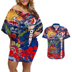Personalised Australia Rugby Roosters ANZAC Couples Matching Off Shoulder Short Dress and Hawaiian Shirt Sydney Scratch Style