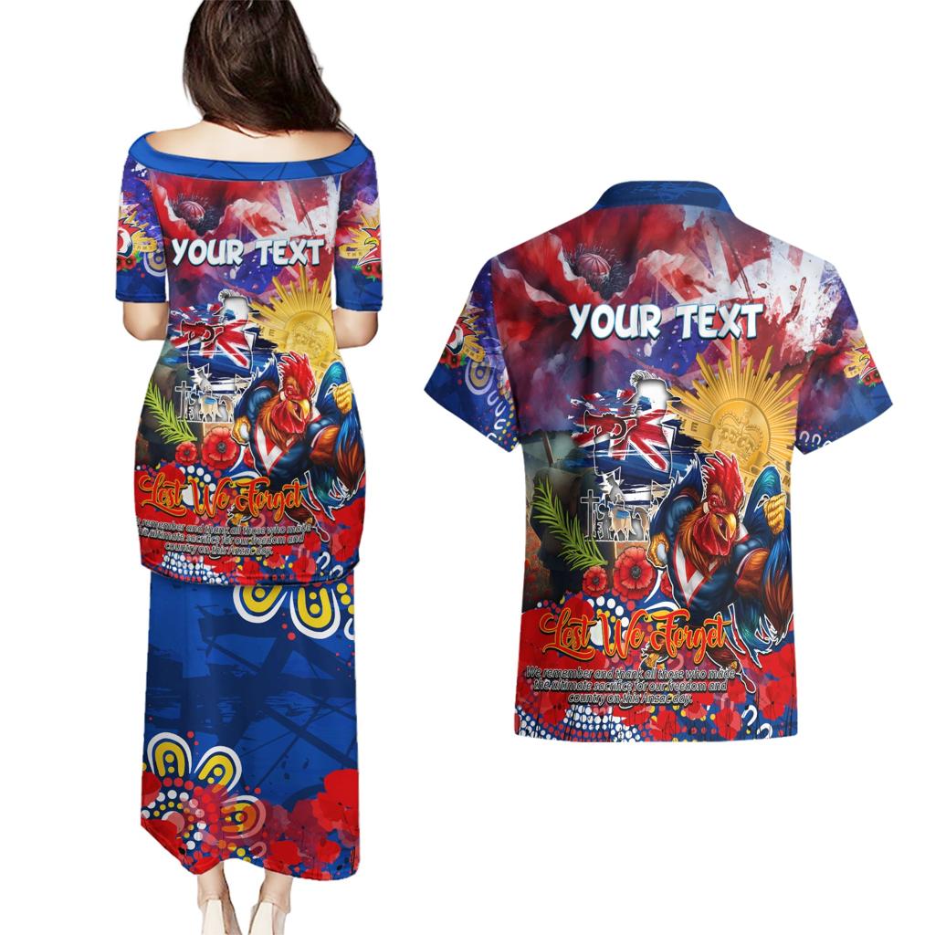 Personalised Australia Rugby Roosters ANZAC Couples Matching Puletasi and Hawaiian Shirt Sydney Scratch Style