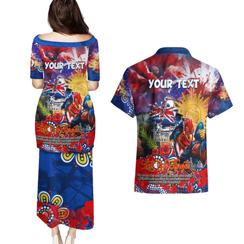 Personalised Australia Rugby Roosters ANZAC Couples Matching Puletasi and Hawaiian Shirt Sydney Scratch Style