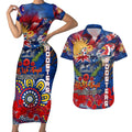 Personalised Australia Rugby Roosters ANZAC Couples Matching Short Sleeve Bodycon Dress and Hawaiian Shirt Sydney Scratch Style