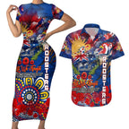 Personalised Australia Rugby Roosters ANZAC Couples Matching Short Sleeve Bodycon Dress and Hawaiian Shirt Sydney Scratch Style