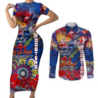 Personalised Australia Rugby Roosters ANZAC Couples Matching Short Sleeve Bodycon Dress and Long Sleeve Button Shirt Sydney Scratch Style