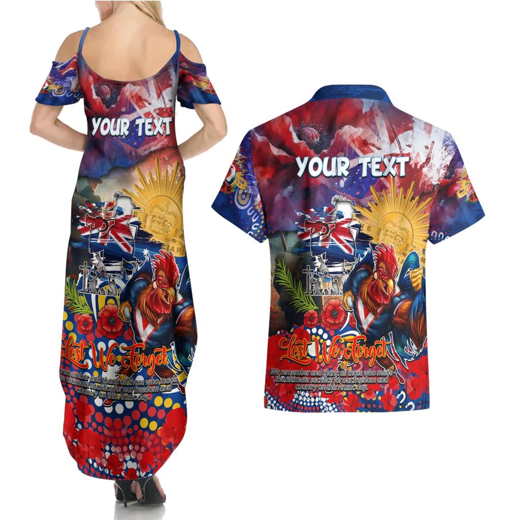Personalised Australia Rugby Roosters ANZAC Couples Matching Summer Maxi Dress and Hawaiian Shirt Sydney Scratch Style