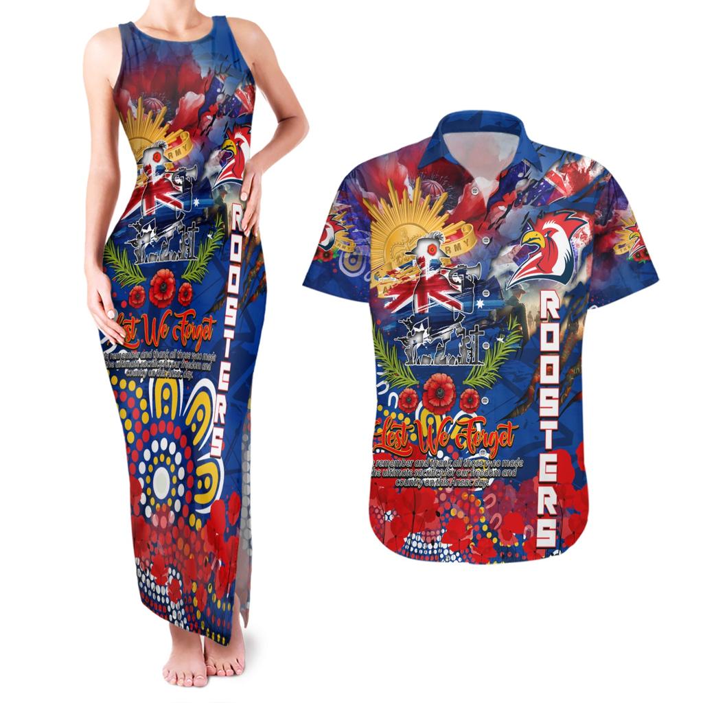Personalised Australia Rugby Roosters ANZAC Couples Matching Tank Maxi Dress and Hawaiian Shirt Sydney Scratch Style