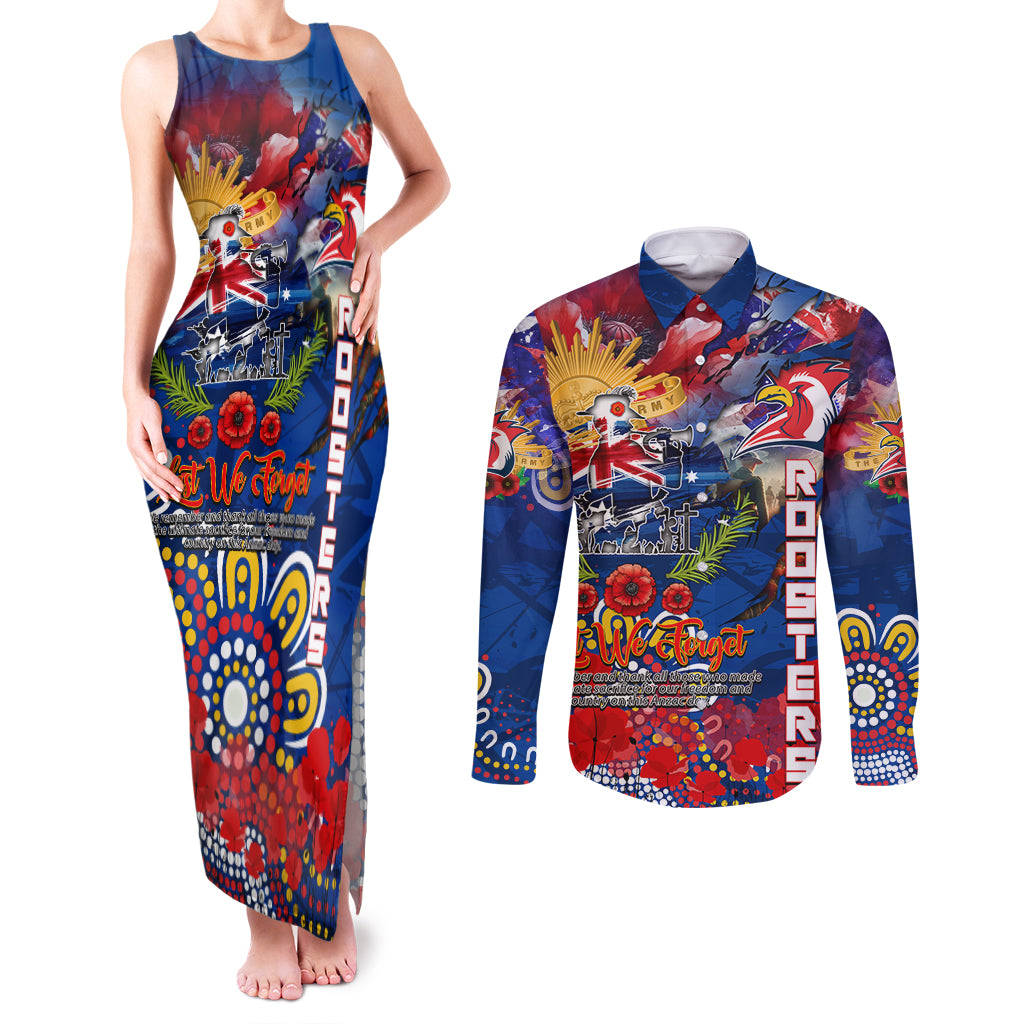 Personalised Australia Rugby Roosters ANZAC Couples Matching Tank Maxi Dress and Long Sleeve Button Shirt Sydney Scratch Style