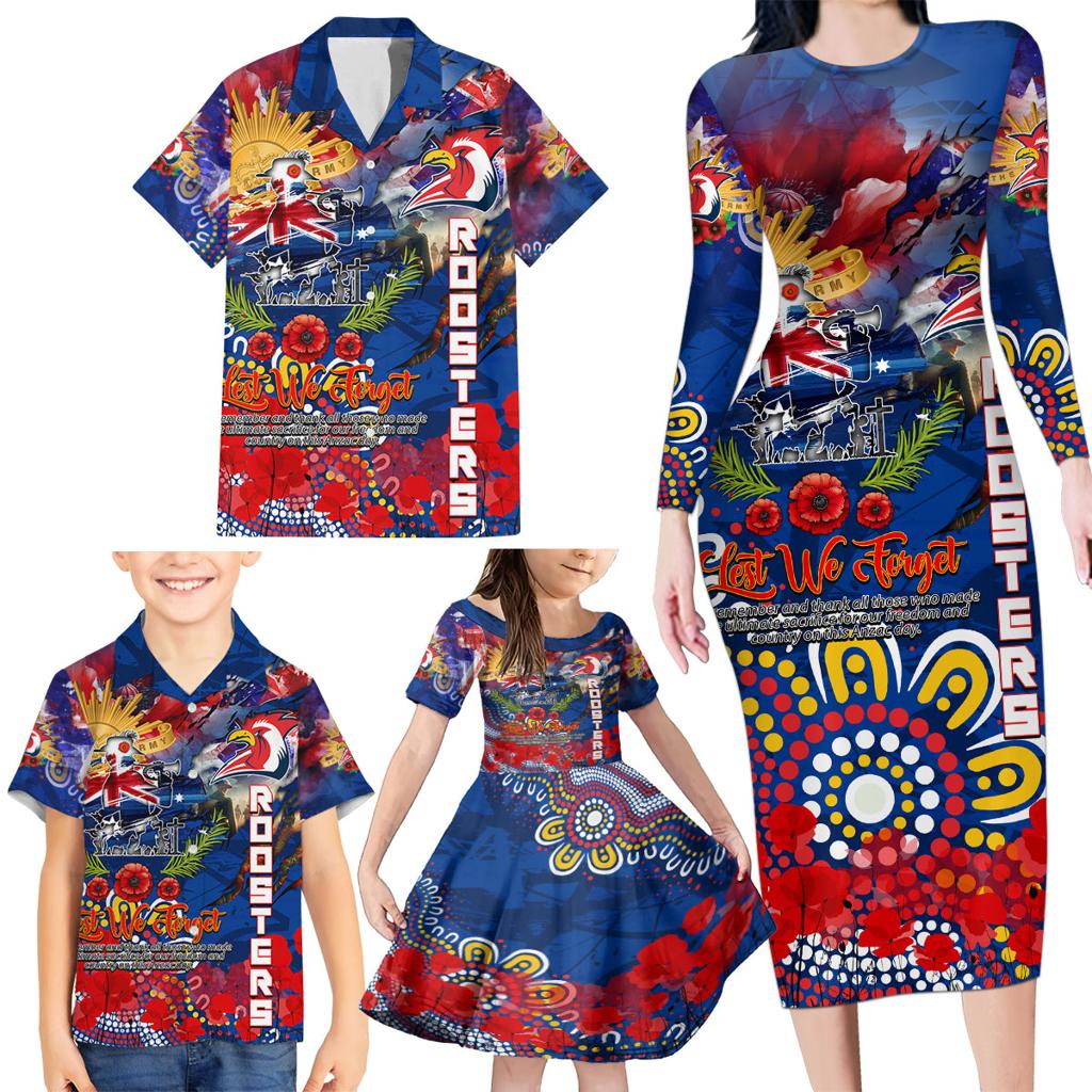 Personalised Australia Rugby Roosters ANZAC Family Matching Long Sleeve Bodycon Dress and Hawaiian Shirt Sydney Scratch Style