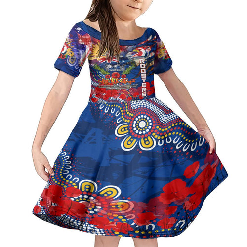 Personalised Australia Rugby Roosters ANZAC Family Matching Long Sleeve Bodycon Dress and Hawaiian Shirt Sydney Scratch Style