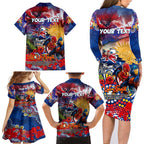 Personalised Australia Rugby Roosters ANZAC Family Matching Long Sleeve Bodycon Dress and Hawaiian Shirt Sydney Scratch Style