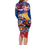 Personalised Australia Rugby Roosters ANZAC Family Matching Long Sleeve Bodycon Dress and Hawaiian Shirt Sydney Scratch Style