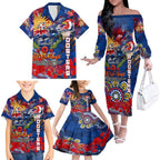 Personalised Australia Rugby Roosters ANZAC Family Matching Off The Shoulder Long Sleeve Dress and Hawaiian Shirt Sydney Scratch Style