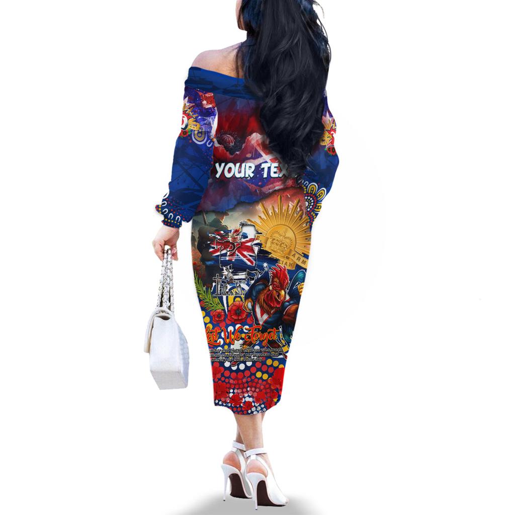 Personalised Australia Rugby Roosters ANZAC Family Matching Off The Shoulder Long Sleeve Dress and Hawaiian Shirt Sydney Scratch Style