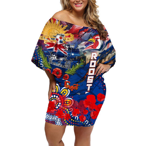 Personalised Australia Rugby Roosters ANZAC Family Matching Off Shoulder Short Dress and Hawaiian Shirt Sydney Scratch Style
