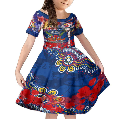 Personalised Australia Rugby Roosters ANZAC Family Matching Short Sleeve Bodycon Dress and Hawaiian Shirt Sydney Scratch Style