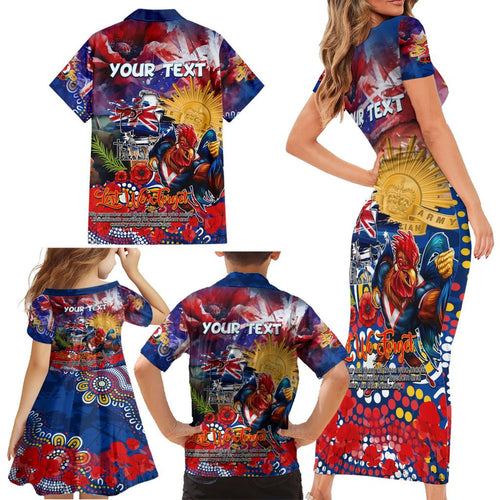 Personalised Australia Rugby Roosters ANZAC Family Matching Short Sleeve Bodycon Dress and Hawaiian Shirt Sydney Scratch Style