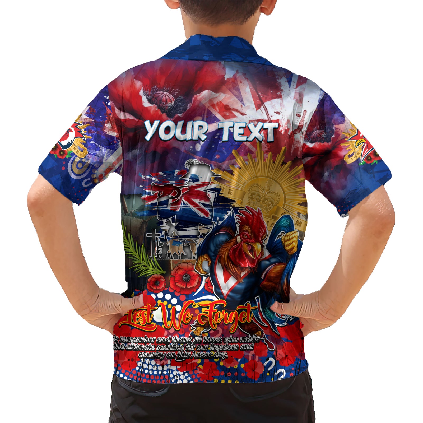 Personalised Australia Rugby Roosters ANZAC Hawaiian Shirt Sydney Scratch Style