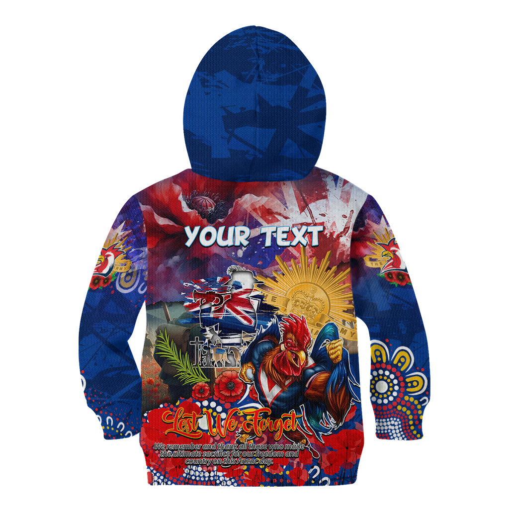 Personalised Australia Rugby Roosters ANZAC Kid Hoodie Sydney Scratch Style