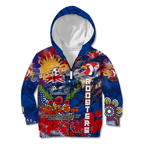 Personalised Australia Rugby Roosters ANZAC Kid Hoodie Sydney Scratch Style