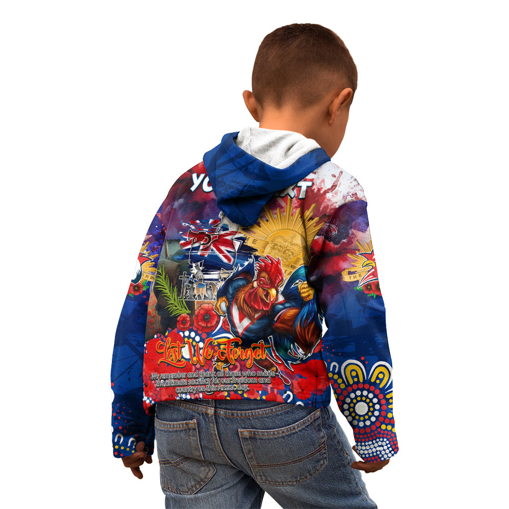 Personalised Australia Rugby Roosters ANZAC Kid Hoodie Sydney Scratch Style