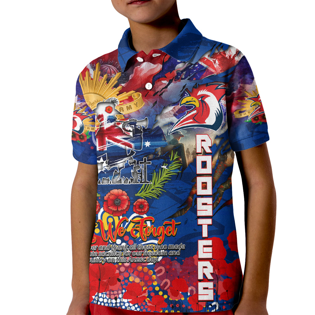 Personalised Australia Rugby Roosters ANZAC Kid Polo Shirt Sydney Scratch Style