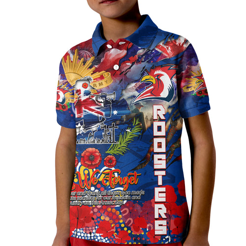 Personalised Australia Rugby Roosters ANZAC Kid Polo Shirt Sydney Scratch Style