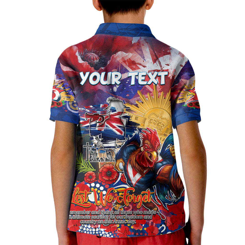 Personalised Australia Rugby Roosters ANZAC Kid Polo Shirt Sydney Scratch Style
