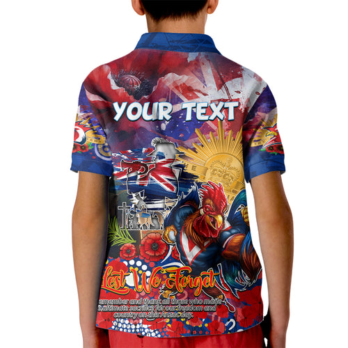 Personalised Australia Rugby Roosters ANZAC Kid Polo Shirt Sydney Scratch Style