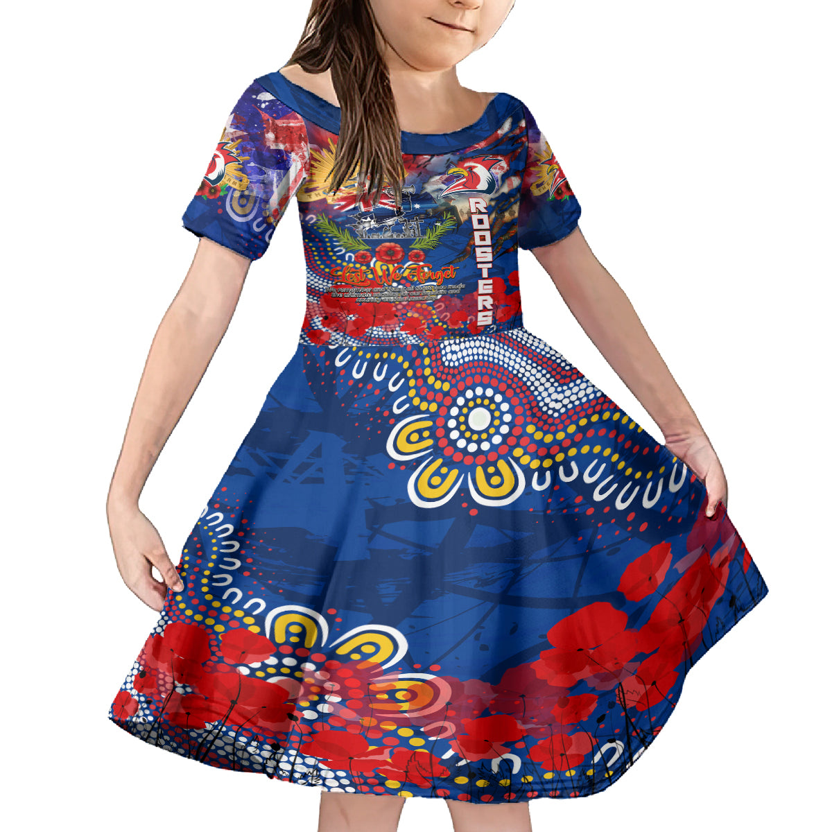 Personalised Australia Rugby Roosters ANZAC Kid Short Sleeve Dress Sydney Scratch Style