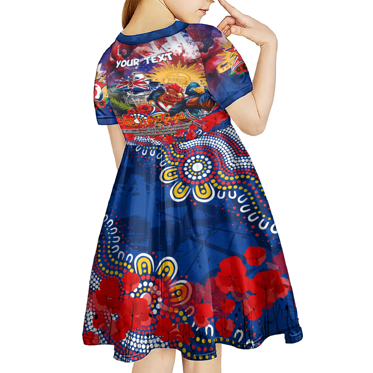Personalised Australia Rugby Roosters ANZAC Kid Short Sleeve Dress Sydney Scratch Style